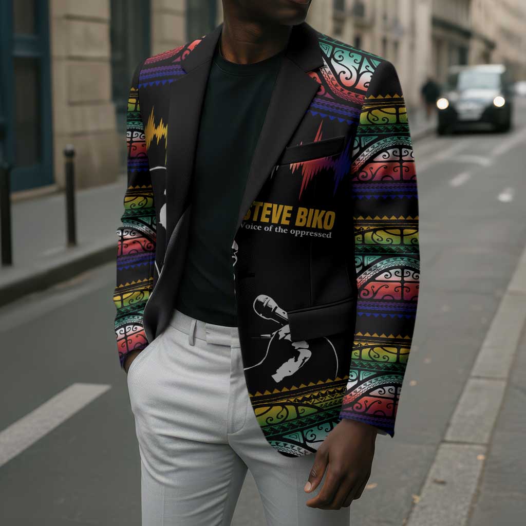 Steve Biko Blazer with Microphone Portrait, Black Consciousness Quote and Vibrant Ethnic Wave - Wonder Print Shop