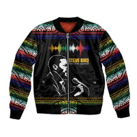 Steve Biko Bomber Jacket with Microphone Portrait, Black Consciousness Quote and Vibrant Ethnic Wave - Wonder Print Shop