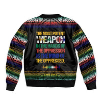 Steve Biko Bomber Jacket with Microphone Portrait, Black Consciousness Quote and Vibrant Ethnic Wave - Wonder Print Shop