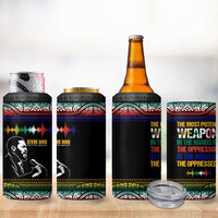 Steve Biko 4 in 1 Can Cooler Tumbler with Microphone Portrait, Black Consciousness Quote and Vibrant Ethnic Wave - Wonder Print Shop