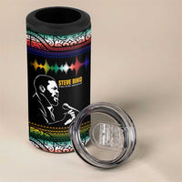 Steve Biko 4 in 1 Can Cooler Tumbler with Microphone Portrait, Black Consciousness Quote and Vibrant Ethnic Wave - Wonder Print Shop