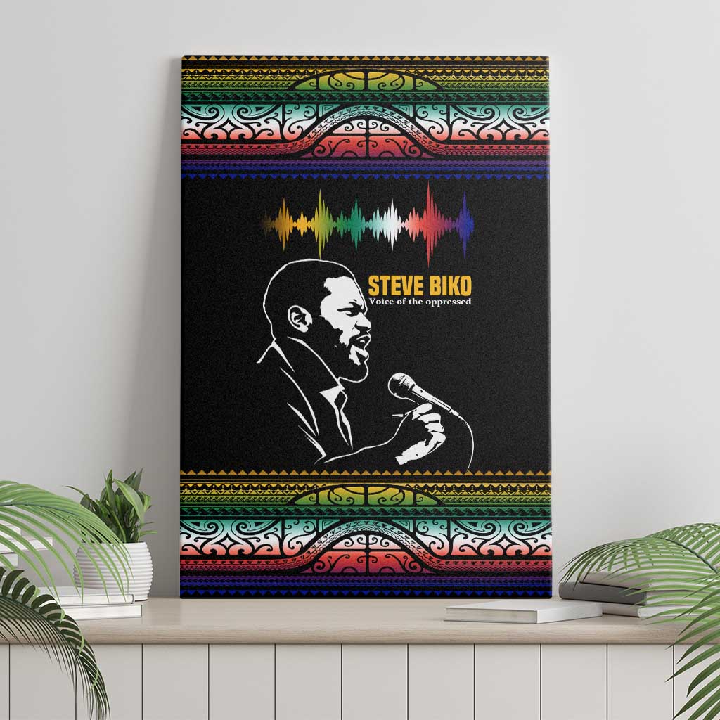 Steve Biko Canvas Wall Art with Microphone Portrait, Black Consciousness Quote and Vibrant Ethnic Wave - Wonder Print Shop