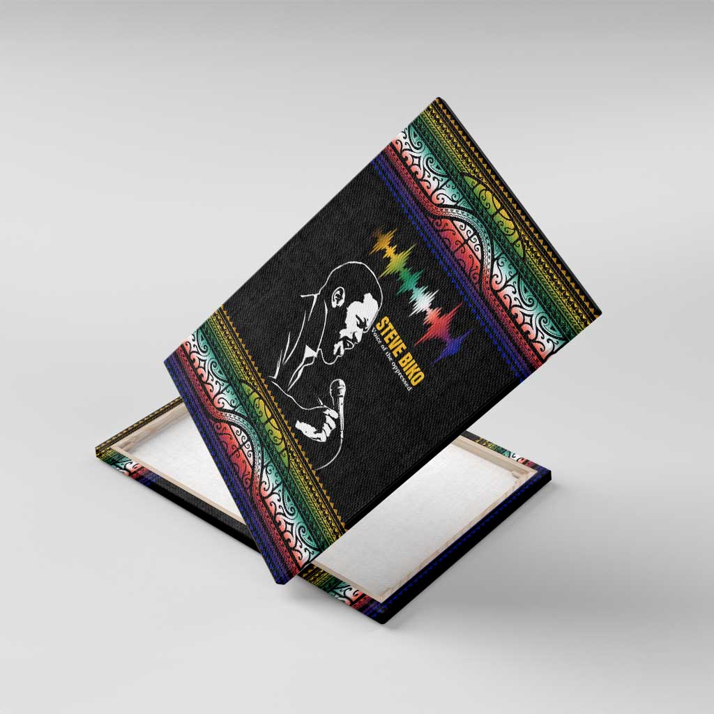 Steve Biko Canvas Wall Art with Microphone Portrait, Black Consciousness Quote and Vibrant Ethnic Wave - Wonder Print Shop