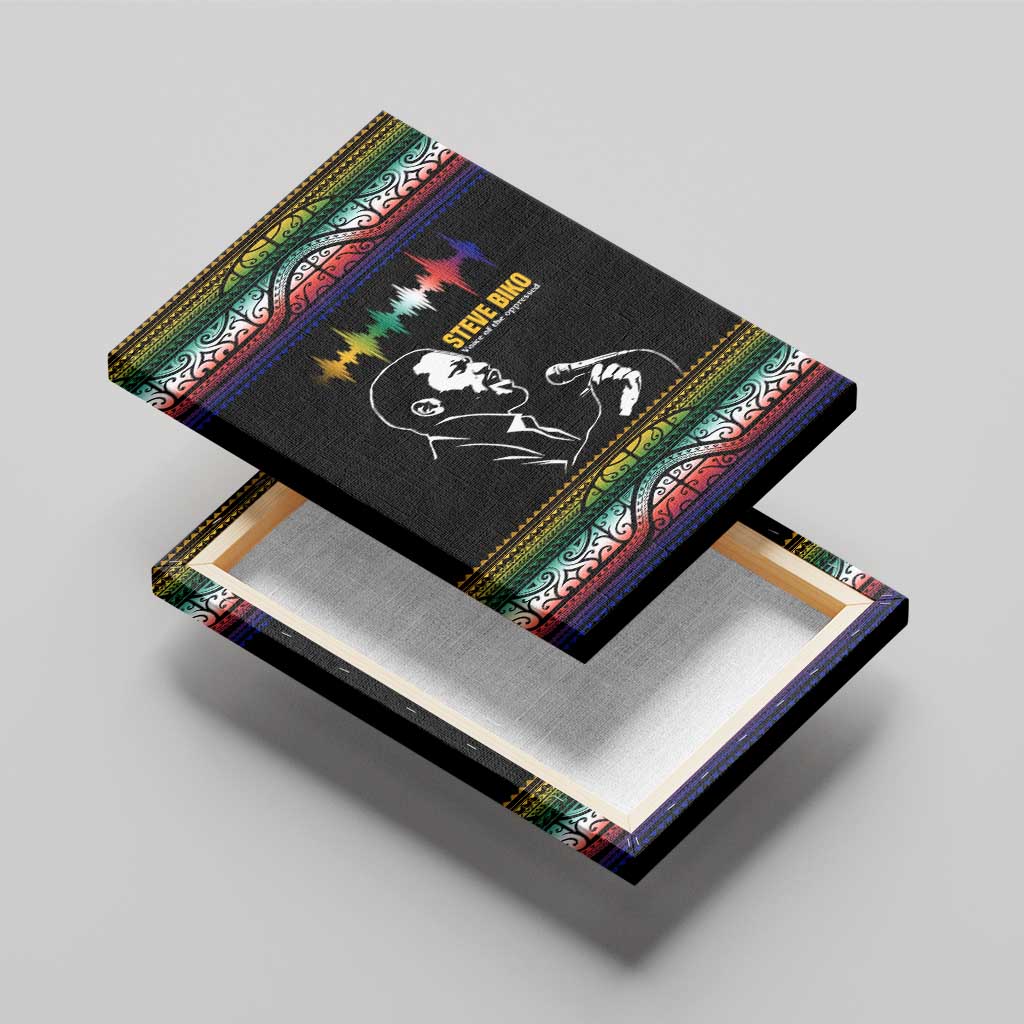 Steve Biko Canvas Wall Art with Microphone Portrait, Black Consciousness Quote and Vibrant Ethnic Wave - Wonder Print Shop