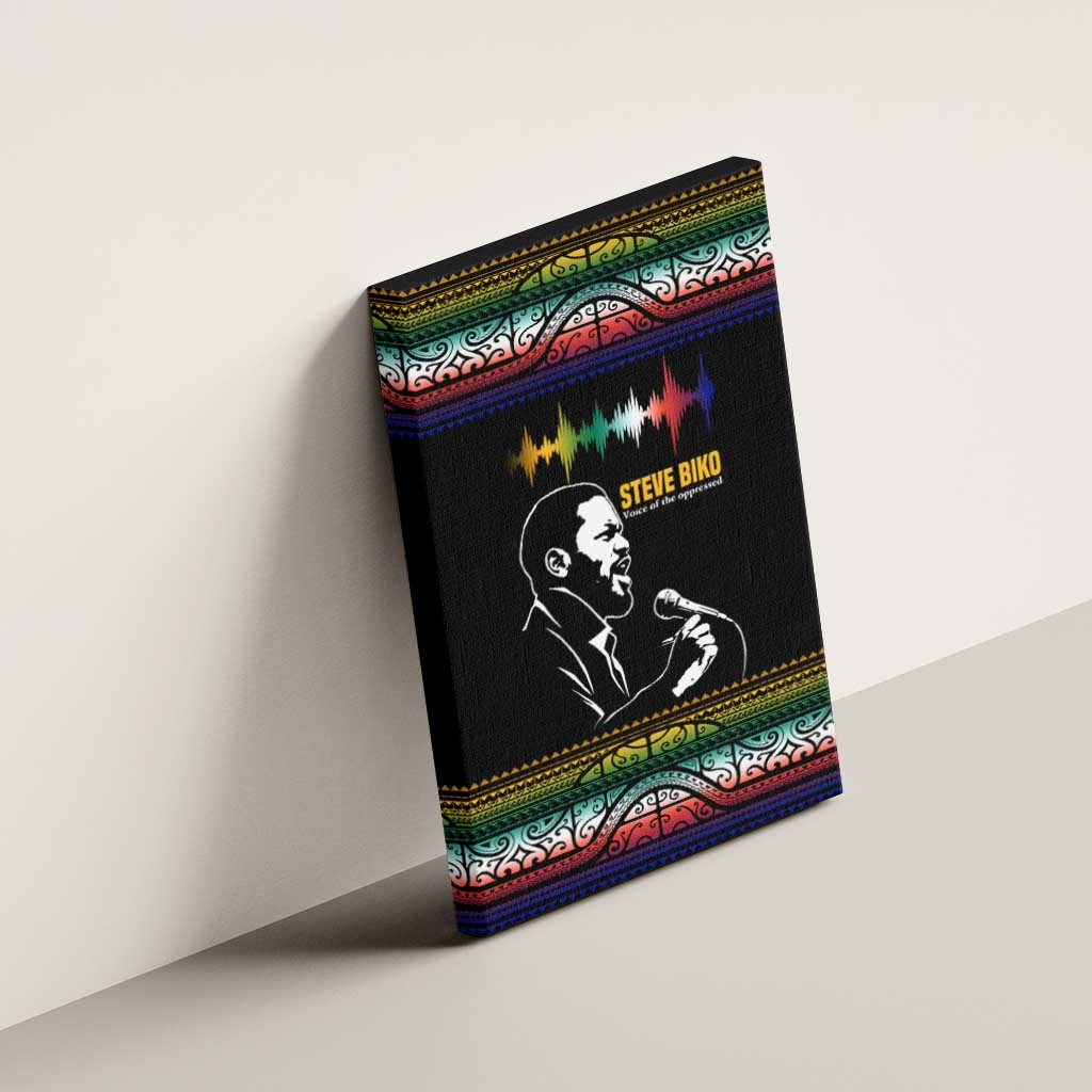 Steve Biko Canvas Wall Art with Microphone Portrait, Black Consciousness Quote and Vibrant Ethnic Wave - Wonder Print Shop