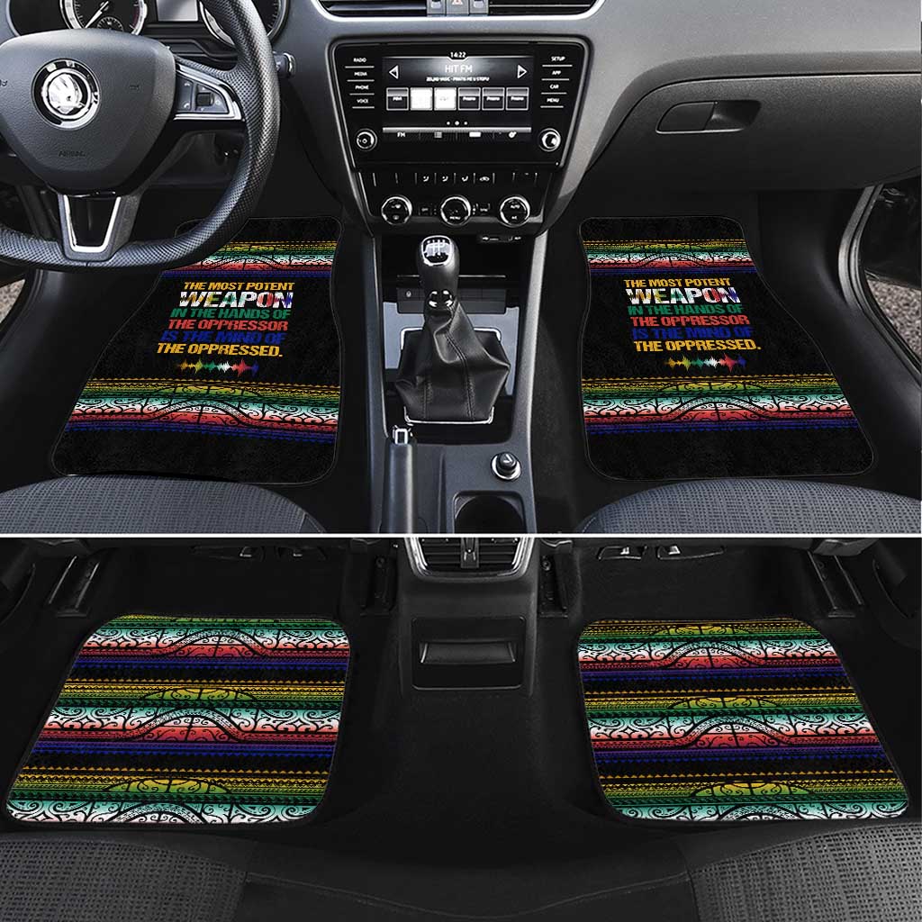Steve Biko Car Mats with Microphone Portrait, Black Consciousness Quote and Vibrant Ethnic Wave - Wonder Print Shop