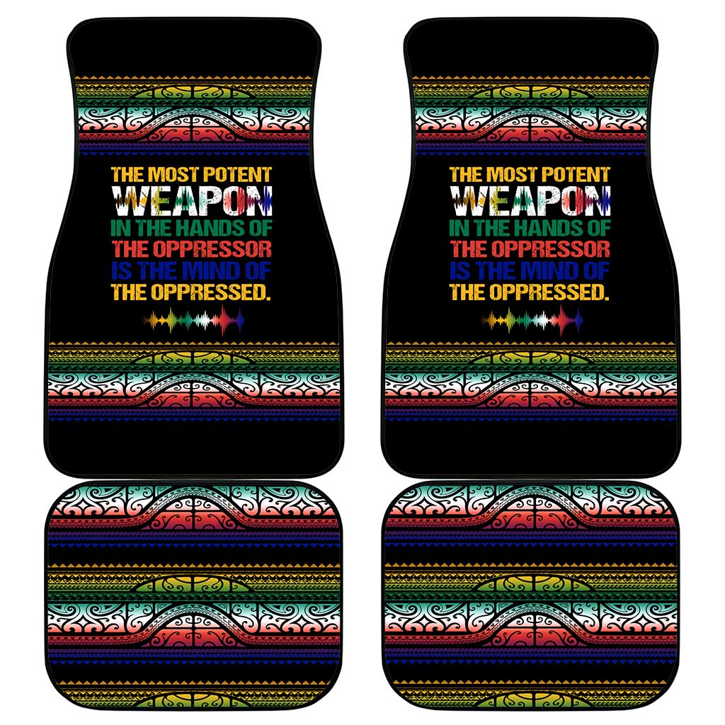 Steve Biko Car Mats with Microphone Portrait, Black Consciousness Quote and Vibrant Ethnic Wave - Wonder Print Shop