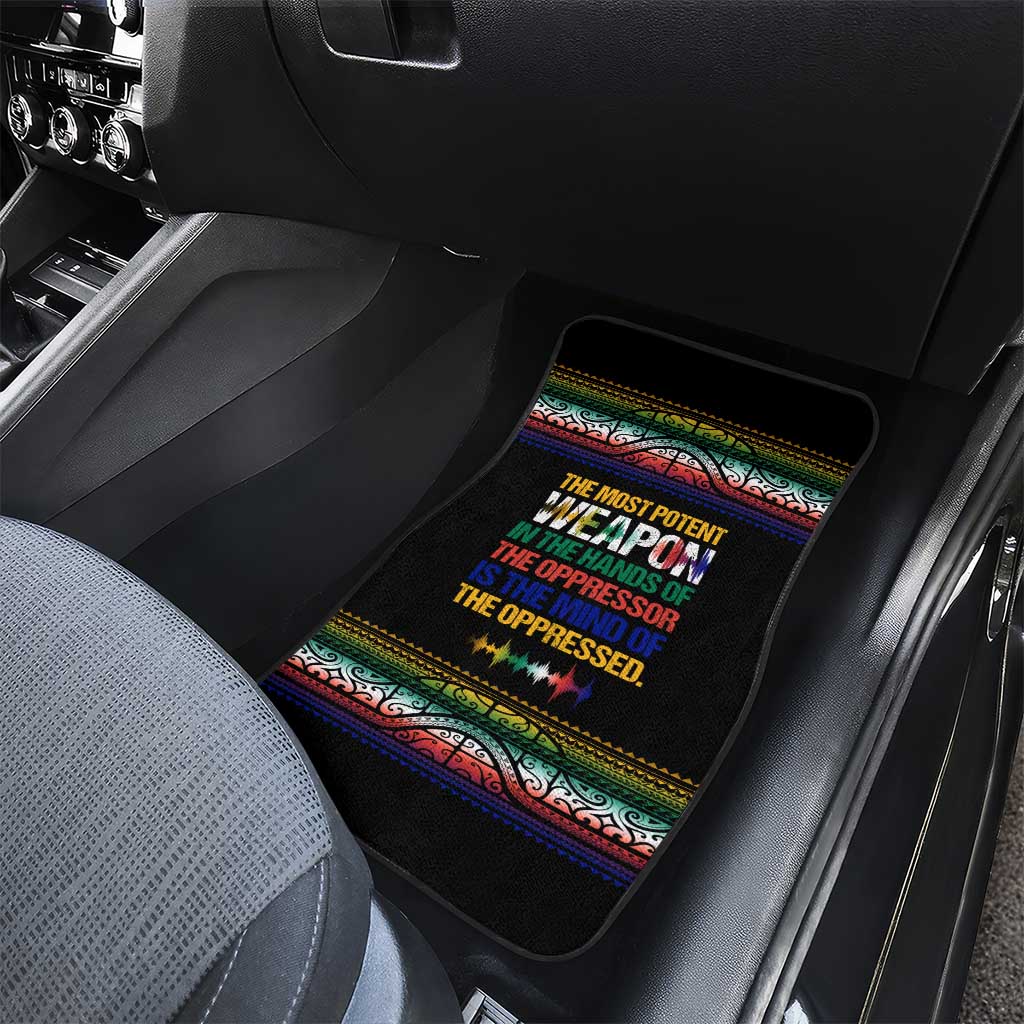 Steve Biko Car Mats with Microphone Portrait, Black Consciousness Quote and Vibrant Ethnic Wave - Wonder Print Shop