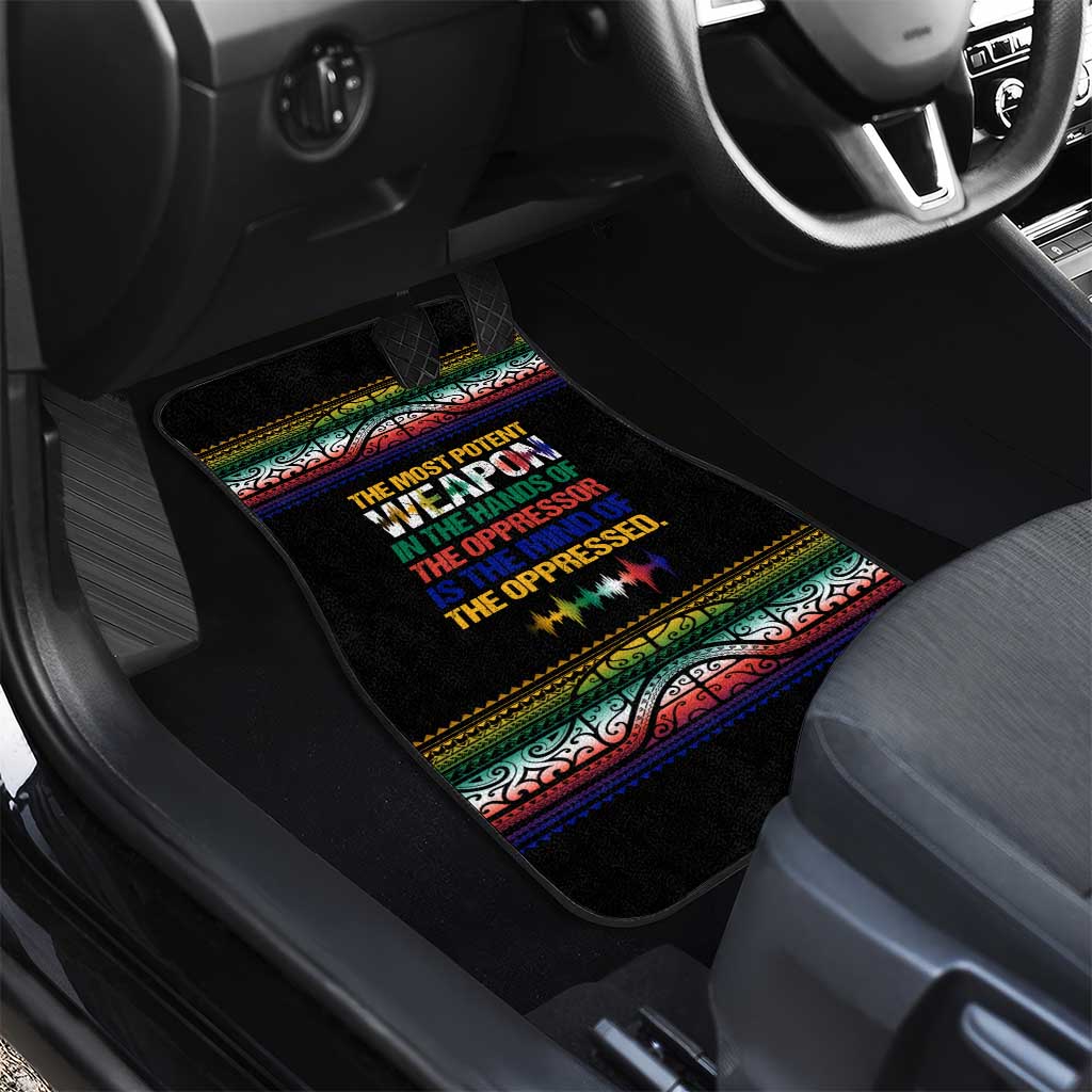 Steve Biko Car Mats with Microphone Portrait, Black Consciousness Quote and Vibrant Ethnic Wave - Wonder Print Shop