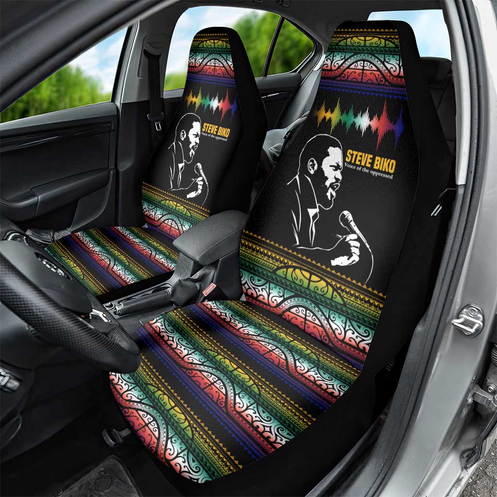 Steve Biko Car Seat Cover with Microphone Portrait, Black Consciousness Quote and Vibrant Ethnic Wave - Wonder Print Shop