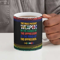 Steve Biko Ceramic Mug with Microphone Portrait, Black Consciousness Quote and Vibrant Ethnic Wave - Wonder Print Shop