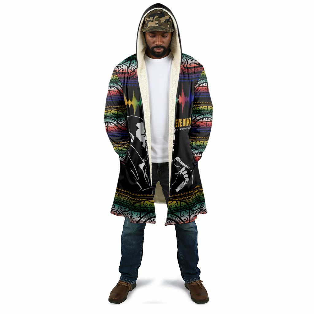 Steve Biko Cloak with Microphone Portrait, Black Consciousness Quote and Vibrant Ethnic Wave - Wonder Print Shop