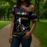 Steve Biko Cross Shoulder Shirt with Microphone Portrait, Black Consciousness Quote and Vibrant Ethnic Wave - Wonder Print Shop