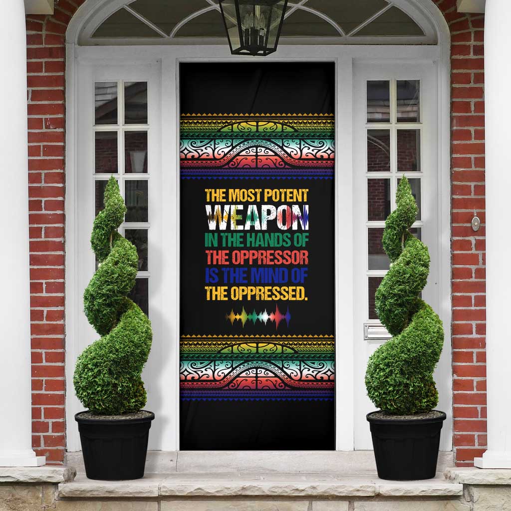 Steve Biko Door Cover with Microphone Portrait, Black Consciousness Quote and Vibrant Ethnic Wave - Wonder Print Shop