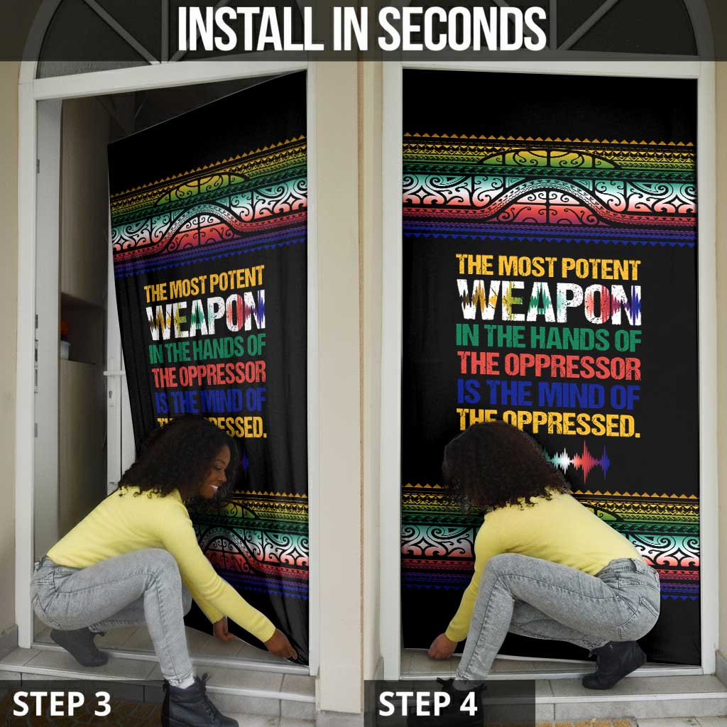 Steve Biko Door Cover with Microphone Portrait, Black Consciousness Quote and Vibrant Ethnic Wave - Wonder Print Shop