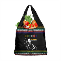 Steve Biko Grocery Bag with Microphone Portrait, Black Consciousness Quote and Vibrant Ethnic Wave - Wonder Print Shop