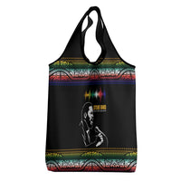 Steve Biko Grocery Bag with Microphone Portrait, Black Consciousness Quote and Vibrant Ethnic Wave - Wonder Print Shop