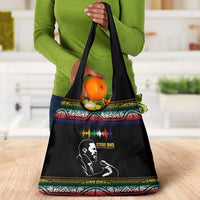 Steve Biko Grocery Bag with Microphone Portrait, Black Consciousness Quote and Vibrant Ethnic Wave - Wonder Print Shop