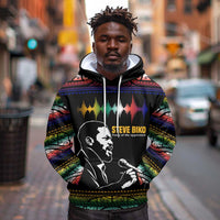 Steve Biko Hoodie with Microphone Portrait, Black Consciousness Quote and Vibrant Ethnic Wave - Wonder Print Shop