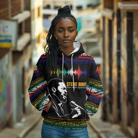 Steve Biko Hoodie with Microphone Portrait, Black Consciousness Quote and Vibrant Ethnic Wave - Wonder Print Shop