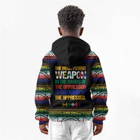 Steve Biko Kid Hoodie with Microphone Portrait, Black Consciousness Quote and Vibrant Ethnic Wave - Wonder Print Shop