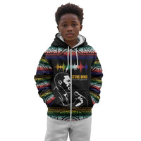 Steve Biko Kid Hoodie with Microphone Portrait, Black Consciousness Quote and Vibrant Ethnic Wave - Wonder Print Shop