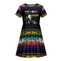 Steve Biko Kid Short Sleeve Dress with Microphone Portrait, Black Consciousness Quote and Vibrant Ethnic Wave - Wonder Print Shop