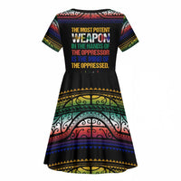 Steve Biko Kid Short Sleeve Dress with Microphone Portrait, Black Consciousness Quote and Vibrant Ethnic Wave - Wonder Print Shop