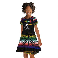 Steve Biko Kid Short Sleeve Dress with Microphone Portrait, Black Consciousness Quote and Vibrant Ethnic Wave - Wonder Print Shop