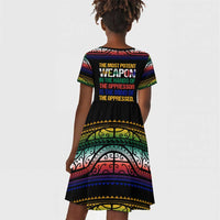 Steve Biko Kid Short Sleeve Dress with Microphone Portrait, Black Consciousness Quote and Vibrant Ethnic Wave - Wonder Print Shop