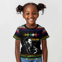 Steve Biko Kid T shirt with Microphone Portrait, Black Consciousness Quote and Vibrant Ethnic Wave - Wonder Print Shop