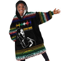 Steve Biko Kid Wearable Blanket Hoodie with Microphone Portrait, Black Consciousness Quote and Vibrant Ethnic Wave - Wonder Print Shop