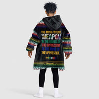 Steve Biko Kid Wearable Blanket Hoodie with Microphone Portrait, Black Consciousness Quote and Vibrant Ethnic Wave - Wonder Print Shop