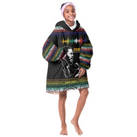 Steve Biko Kid Wearable Blanket Hoodie with Microphone Portrait, Black Consciousness Quote and Vibrant Ethnic Wave - Wonder Print Shop
