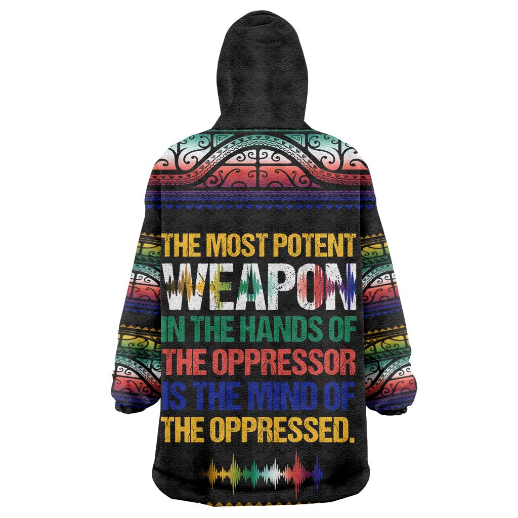 Steve Biko Kid Wearable Blanket Hoodie with Microphone Portrait, Black Consciousness Quote and Vibrant Ethnic Wave - Wonder Print Shop