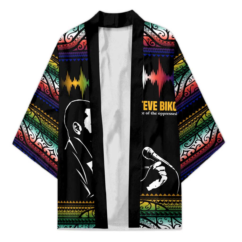 Steve Biko Kimono with Microphone Portrait, Black Consciousness Quote and Vibrant Ethnic Wave - Wonder Print Shop
