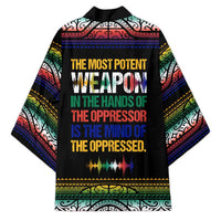 Steve Biko Kimono with Microphone Portrait, Black Consciousness Quote and Vibrant Ethnic Wave - Wonder Print Shop