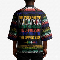 Steve Biko Kimono with Microphone Portrait, Black Consciousness Quote and Vibrant Ethnic Wave - Wonder Print Shop