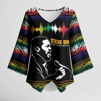 Steve Biko Kimono Sleeve Blouse with Microphone Portrait, Black Consciousness Quote and Vibrant Ethnic Wave - Wonder Print Shop