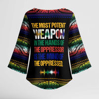 Steve Biko Kimono Sleeve Blouse with Microphone Portrait, Black Consciousness Quote and Vibrant Ethnic Wave - Wonder Print Shop