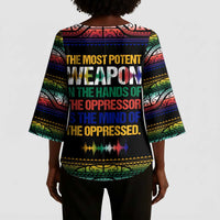 Steve Biko Kimono Sleeve Blouse with Microphone Portrait, Black Consciousness Quote and Vibrant Ethnic Wave - Wonder Print Shop