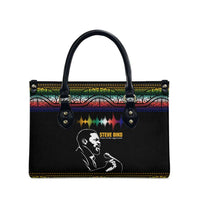 Steve Biko Leather Bag with Microphone Portrait, Black Consciousness Quote and Vibrant Ethnic Wave - Wonder Print Shop