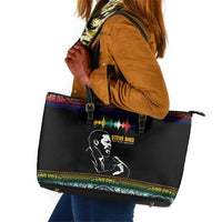 Steve Biko Leather Tote Bag with Microphone Portrait, Black Consciousness Quote and Vibrant Ethnic Wave - Wonder Print Shop