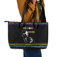 Steve Biko Leather Tote Bag with Microphone Portrait, Black Consciousness Quote and Vibrant Ethnic Wave - Wonder Print Shop
