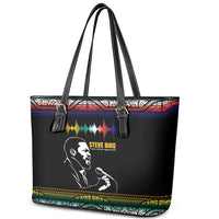 Steve Biko Leather Tote Bag with Microphone Portrait, Black Consciousness Quote and Vibrant Ethnic Wave - Wonder Print Shop