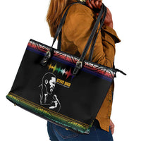 Steve Biko Leather Tote Bag with Microphone Portrait, Black Consciousness Quote and Vibrant Ethnic Wave - Wonder Print Shop
