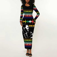 Steve Biko Long Sleeve Bodycon Dress with Microphone Portrait, Black Consciousness Quote and Vibrant Ethnic Wave - Wonder Print Shop
