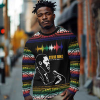 Steve Biko Long Sleeve Shirt with Microphone Portrait, Black Consciousness Quote and Vibrant Ethnic Wave - Wonder Print Shop