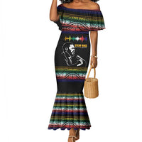 Steve Biko Mermaid Dress with Microphone Portrait, Black Consciousness Quote and Vibrant Ethnic Wave - Wonder Print Shop