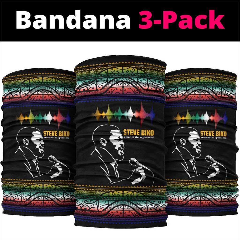 Steve Biko Neck Gaiter with Microphone Portrait, Black Consciousness Quote and Vibrant Ethnic Wave - Wonder Print Shop